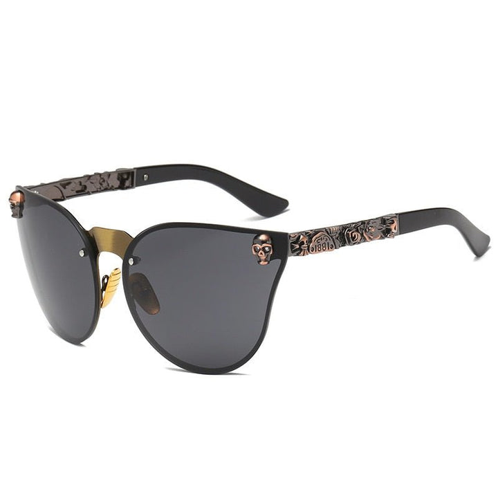 Edgy Women’s Gothic Skull Frame Sunglasses with Metal Temples
