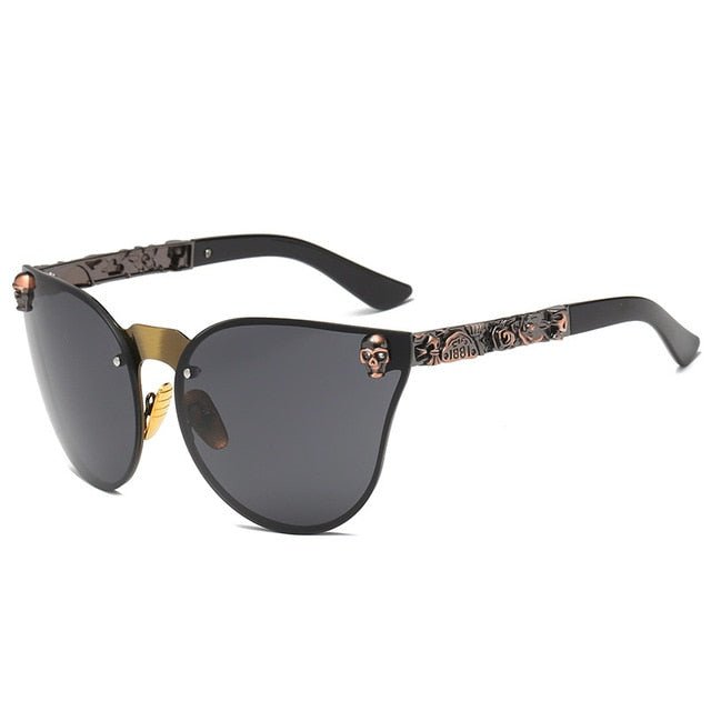 Edgy Women’s Gothic Skull Frame Sunglasses with Metal Temples
