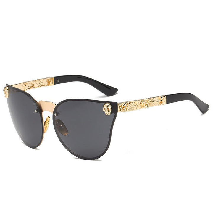 Edgy Women’s Gothic Skull Frame Sunglasses with Metal Temples