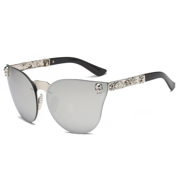 Edgy Women’s Gothic Skull Frame Sunglasses with Metal Temples