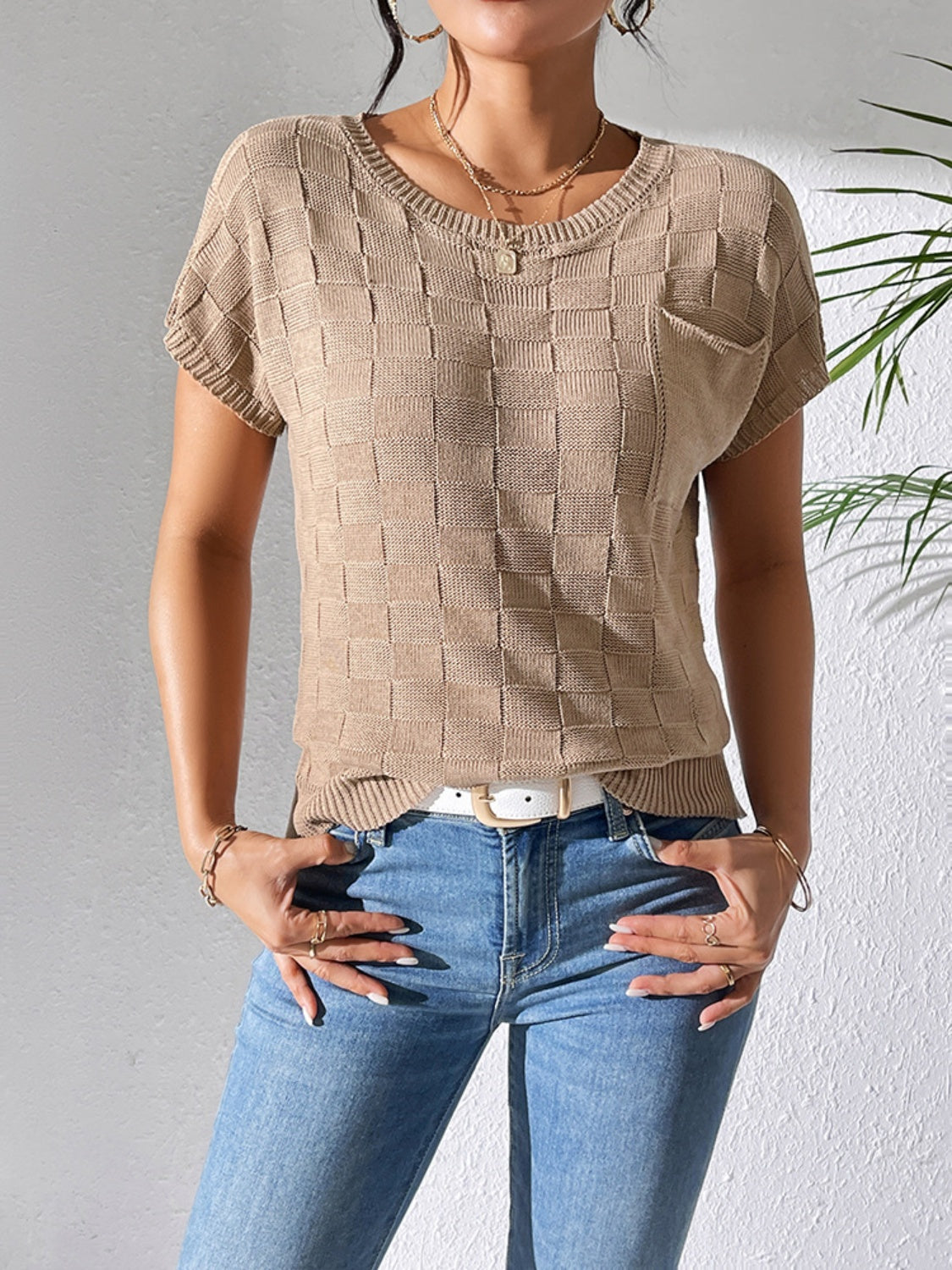 Round Neck Short Sleeve Knit Top for Effortless Style