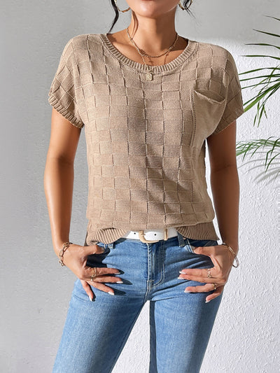 Round Neck Short Sleeve Knit Top for Effortless Style