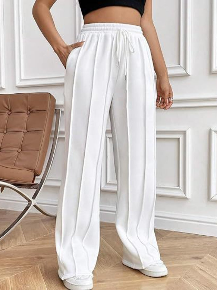 Casual Chic Wide Leg Drawstring Trousers with Pockets