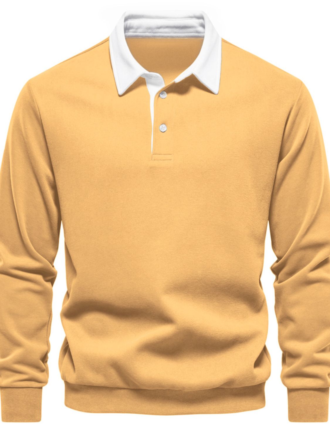 Men's Quarter Button Collared Neck Long Sleeve Polo Shirt