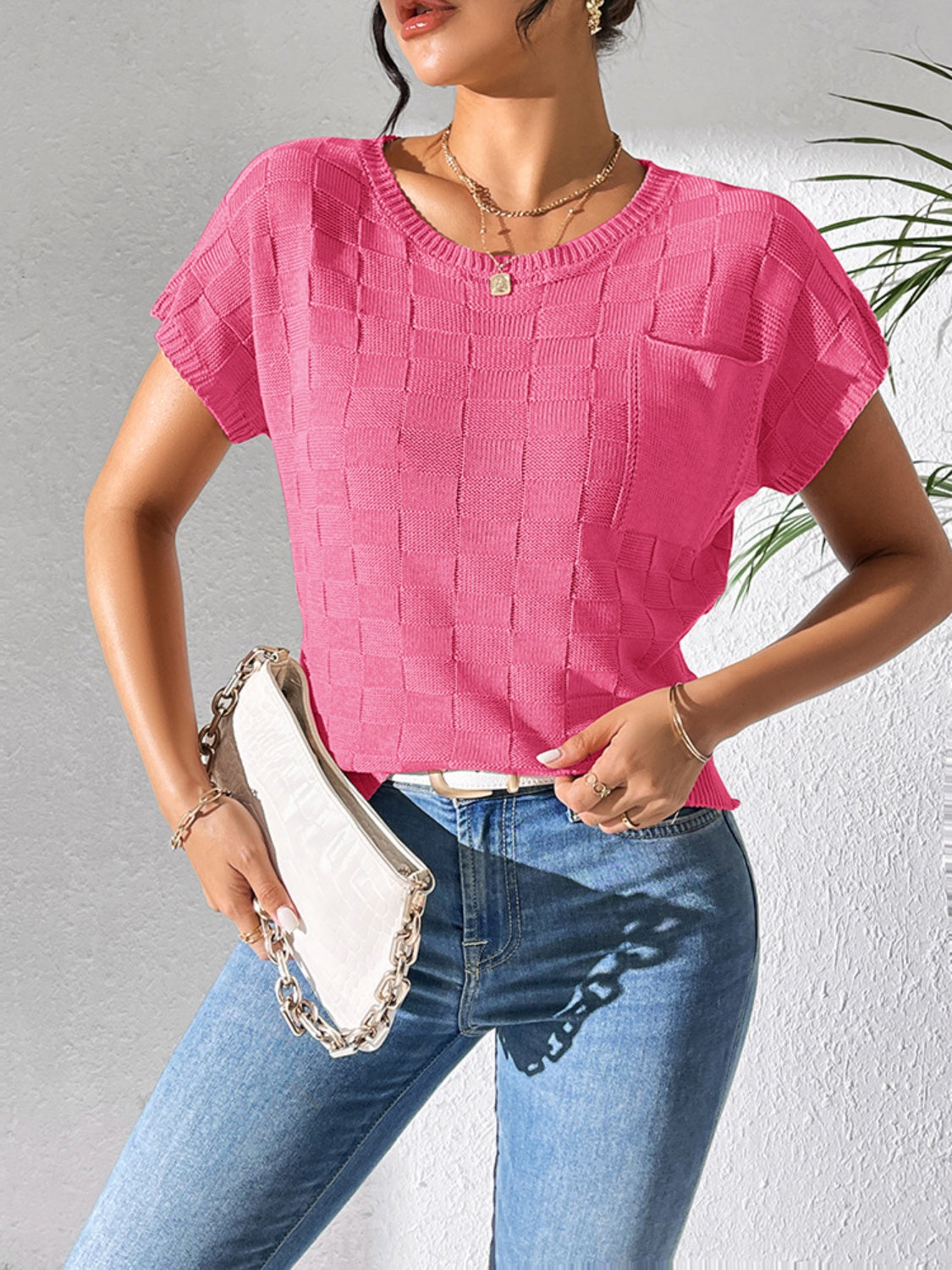 Round Neck Short Sleeve Knit Top for Effortless Style