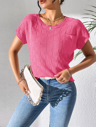 Round Neck Short Sleeve Knit Top for Effortless Style