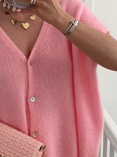 V-Neck Button Up Short Sleeve Cardigan for Stylish Comfort