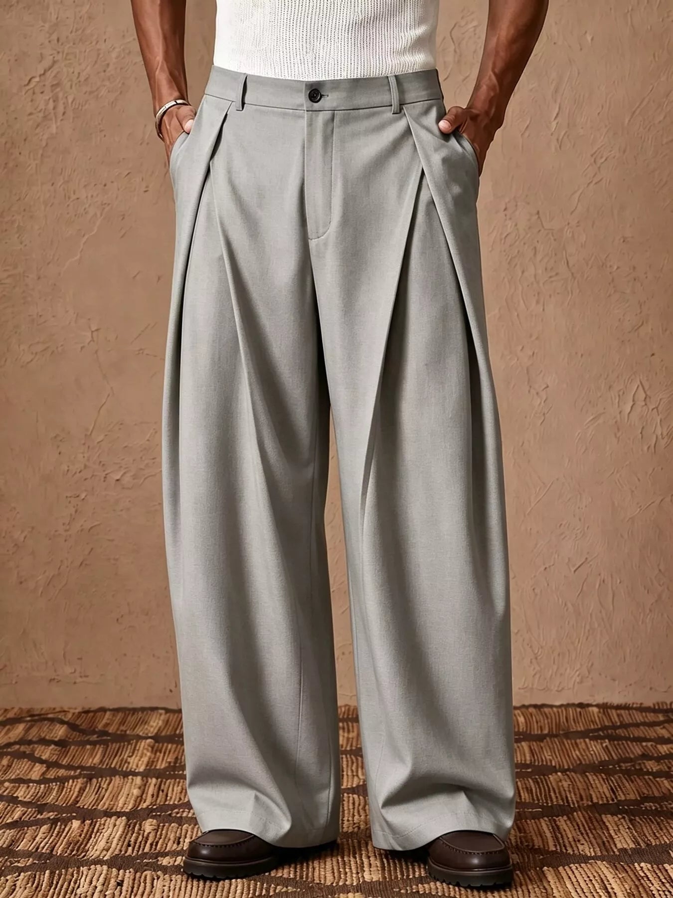 Men's High-Waisted Wide-Leg Pleated Dress Pants