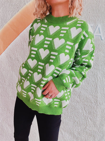 Charming Heart Contrast Oversized Sweater for Cozy Style