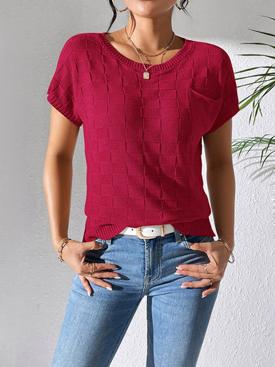 Round Neck Short Sleeve Knit Top for Effortless Style