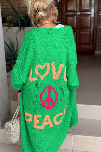 Letter Dropped Shoulder Long Sleeve Cardigan for Women