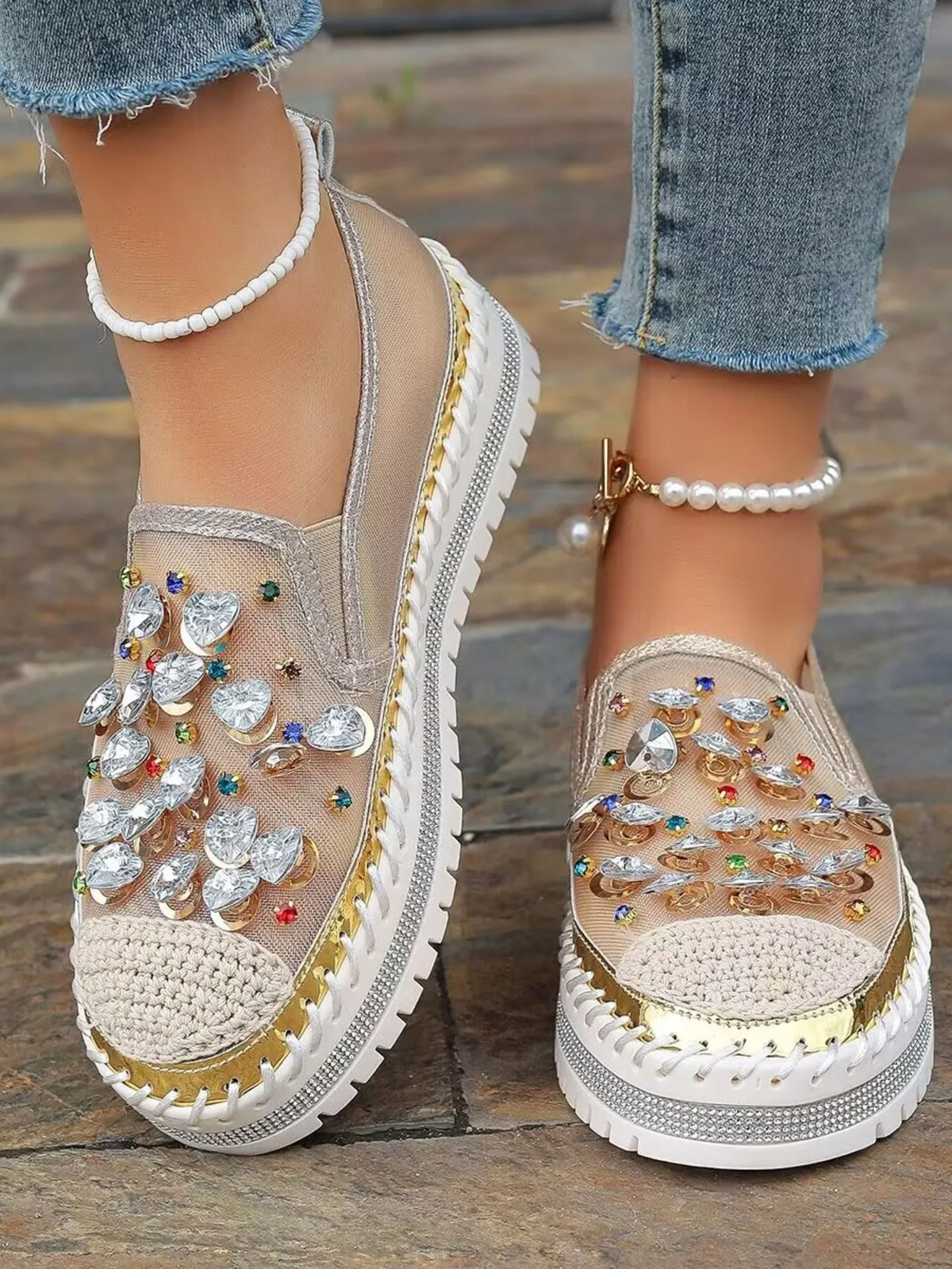 Rhinestone Platform Slip-Ons