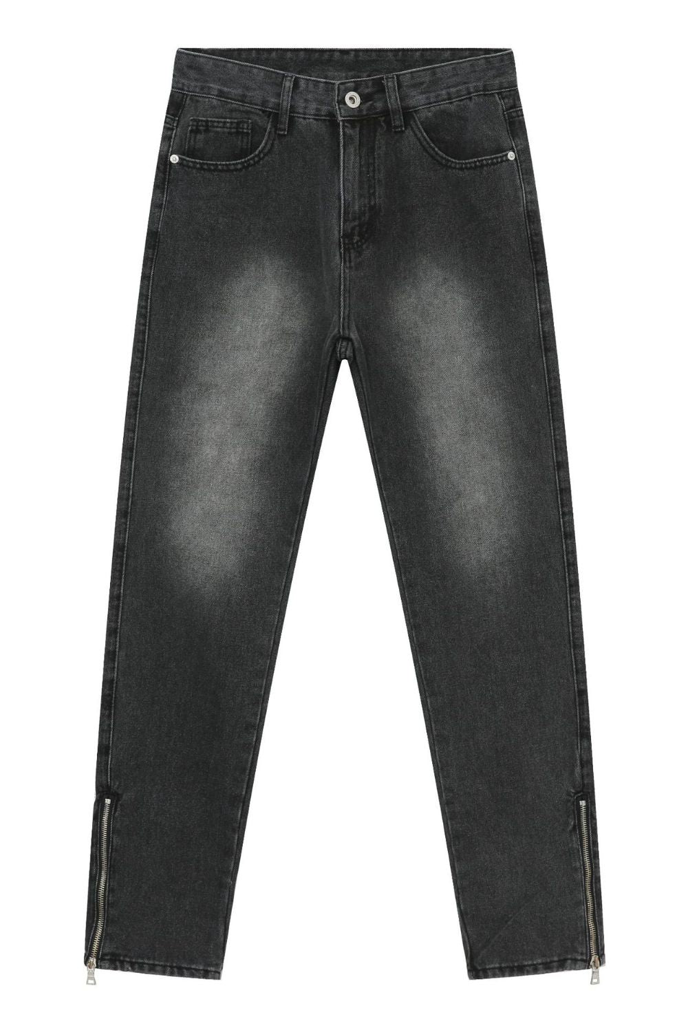 Men's Decor Zip Jeans with Pockets for Casual Style