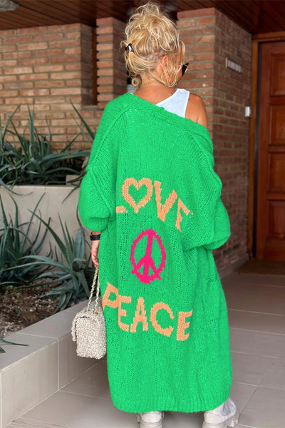 Letter Dropped Shoulder Long Sleeve Cardigan for Women