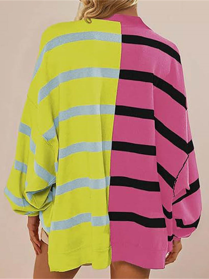 Chic Striped Knit Sweater with Round Neck and Long Sleeves