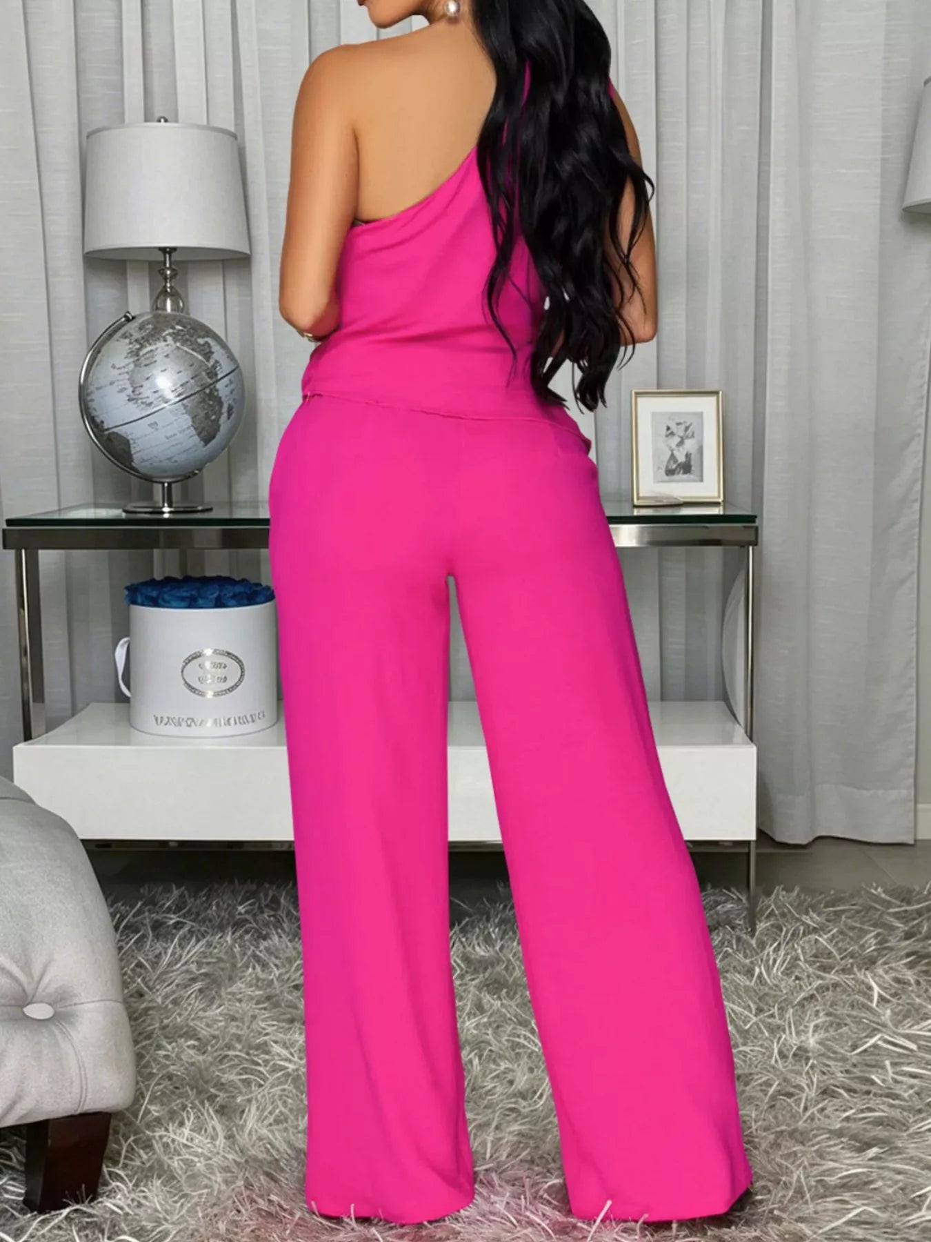 One-Shoulder Top and Wide-Leg Pants Set