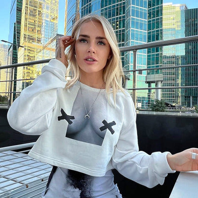 Autumn Elegance Abstract Print Long Sleeve Sweater for Women