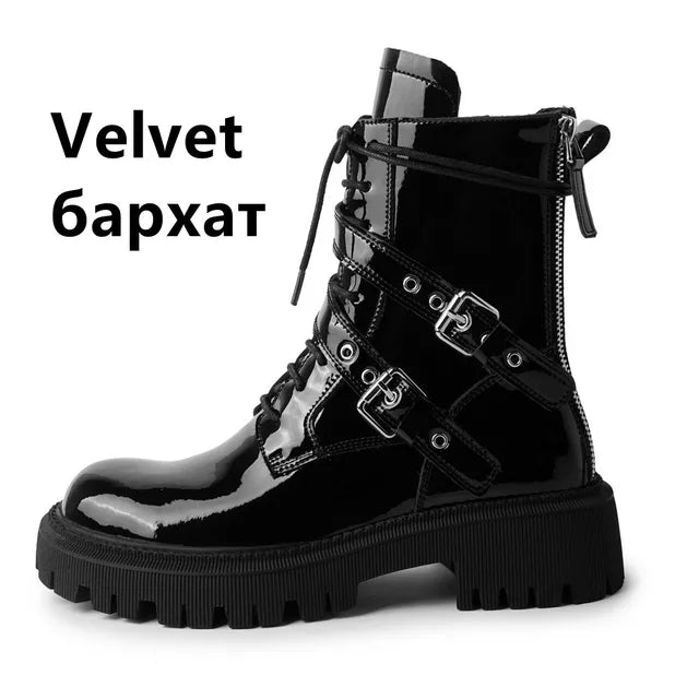 Leisure Zipper Women Ankle Boots Cross-Tied Genuine Leather Buckle Shoes Woman Autumn Winter New Casual Motorcycle Boots