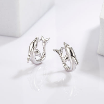 925 Sterling Silver Zircon Dolphin Earrings for Women