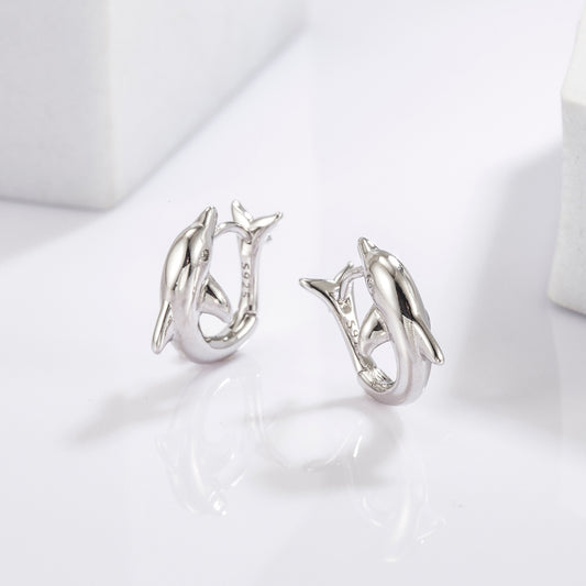925 Sterling Silver Zircon Dolphin Earrings for Women
