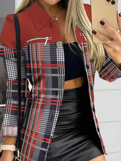 Chic Printed Button-Up Shacket with Zip Accents for Style
