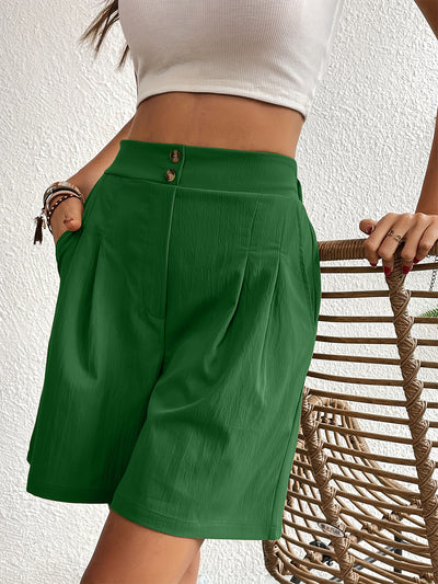 Elegant Ruched Elastic Waist Shorts with Pockets for Women