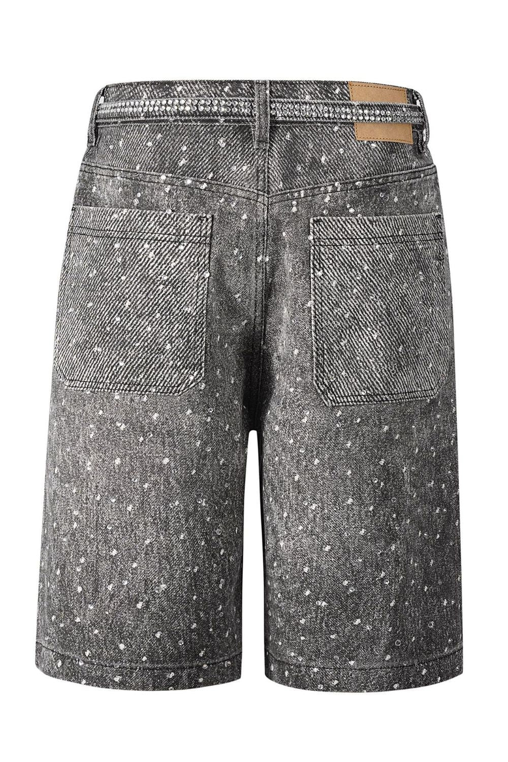 Men's Washed Rhinestone Denim Bermuda Shorts for Summer