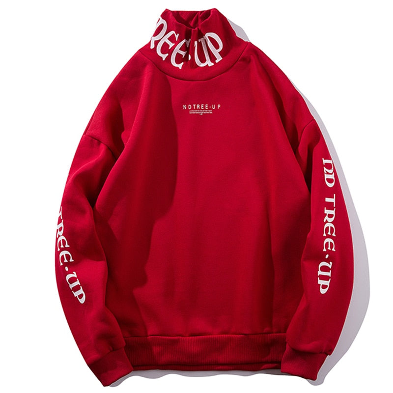 Trendy Urban Men's Turtleneck Hoodies with Bold Letter Graphics