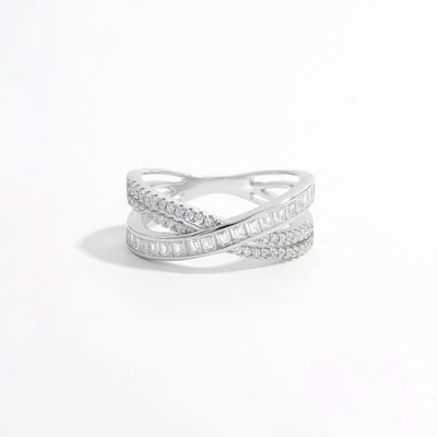 X Shape Inlaid Zircon 925 Sterling Silver Ring for Elegance