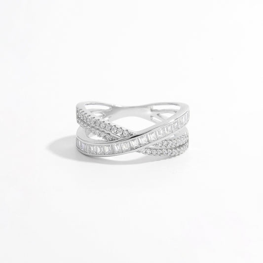 X Shape Inlaid Zircon 925 Sterling Silver Ring for Elegance