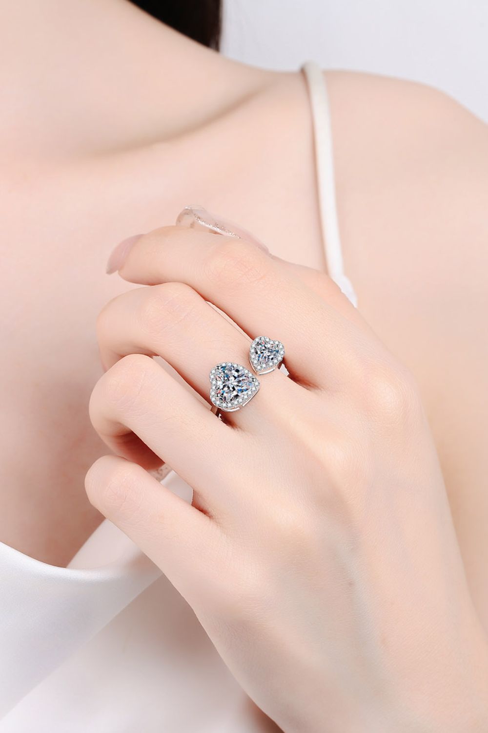 Heart-Shape Moissanite Open Ring in Sterling Silver Design