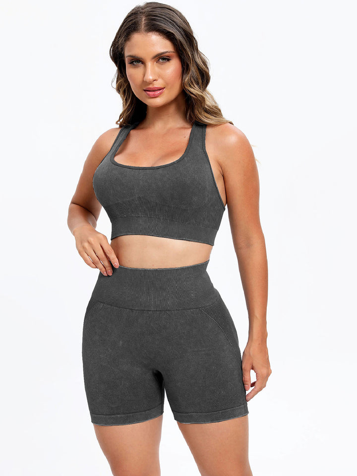 Scoop Neck Fitness Ensemble with Supportive Top and Stylish Shorts