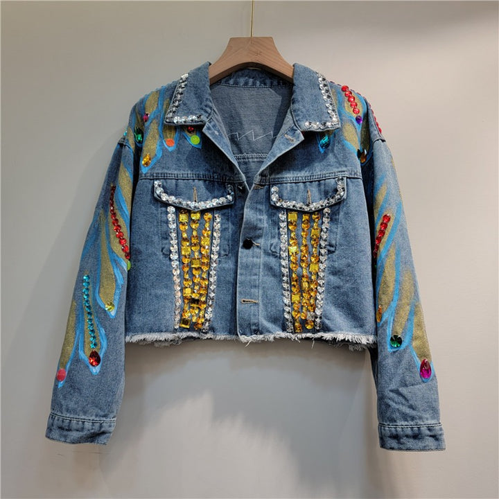 Artisanal Beaded Denim Jacket with Contemporary Western Style