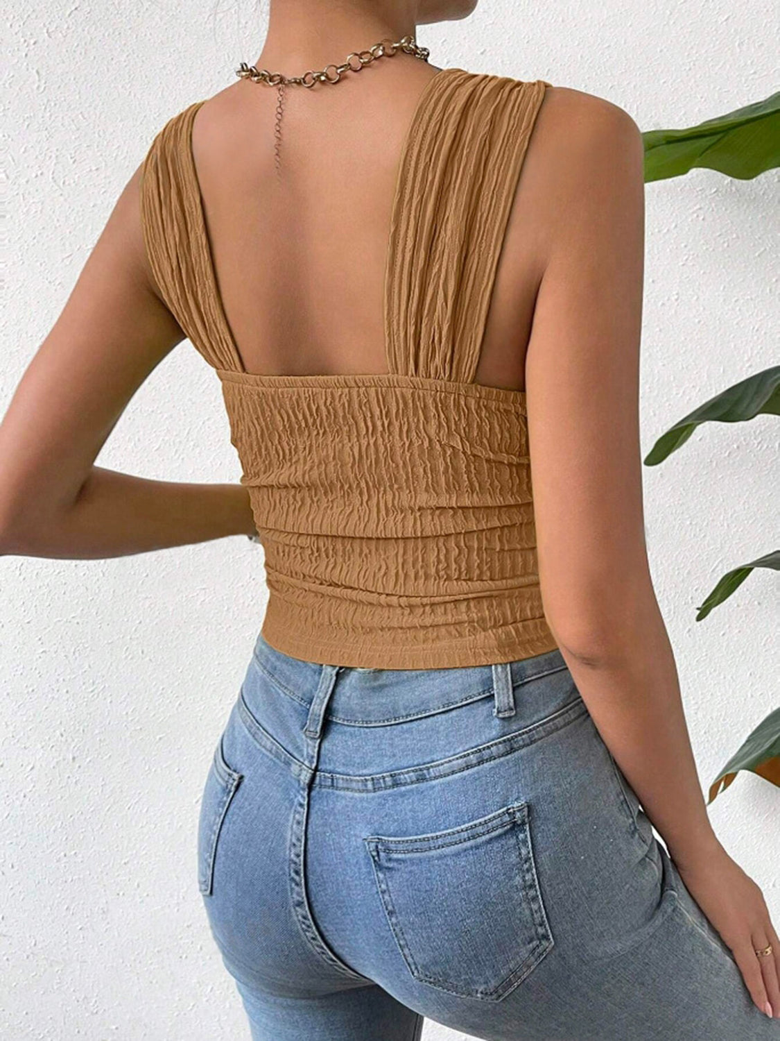 Elevated Textured Square Neck Tank Top for Stylish Comfort