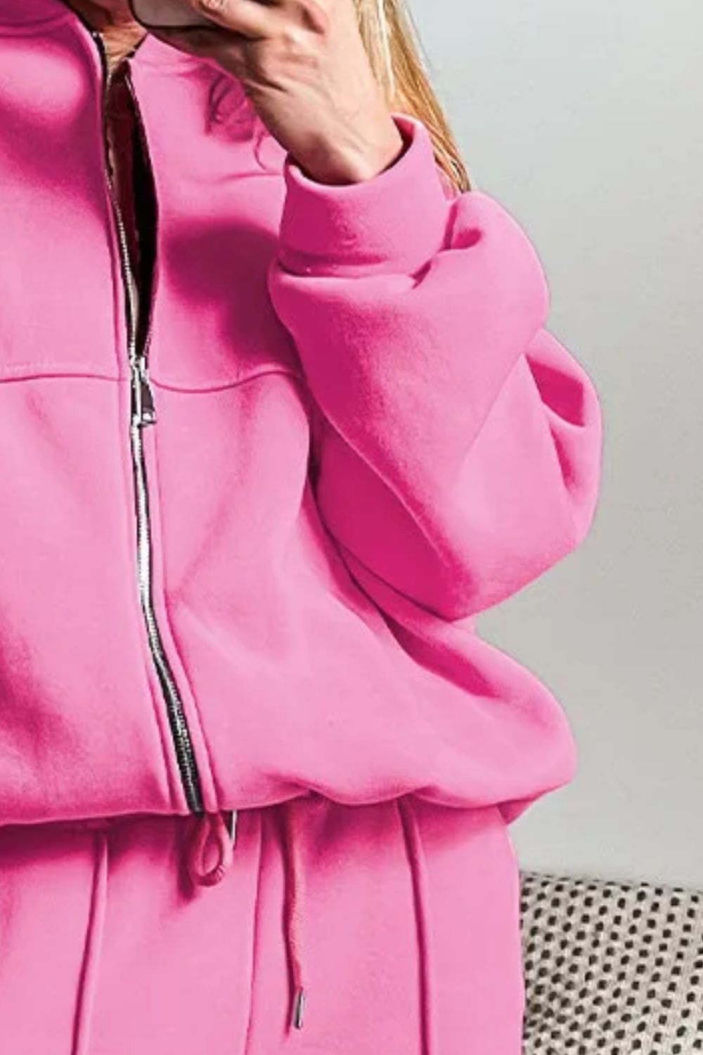 Chic Zip-Up Long Sleeve Top and Matching Pants Ensemble Set