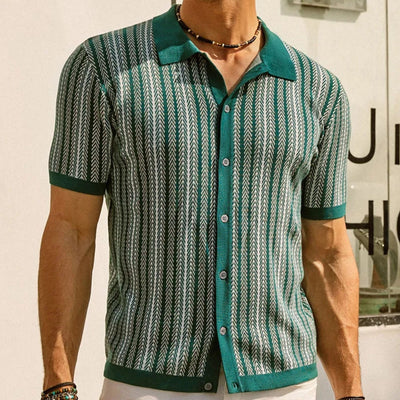 Elegant Ice Cool Silk Striped Jacquard Polo Shirt for Men