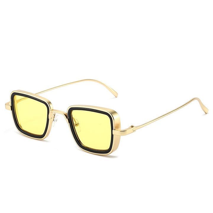 Men's Steampunk Square Sunglasses with Gold Mirror Frame and Yellow Lenses