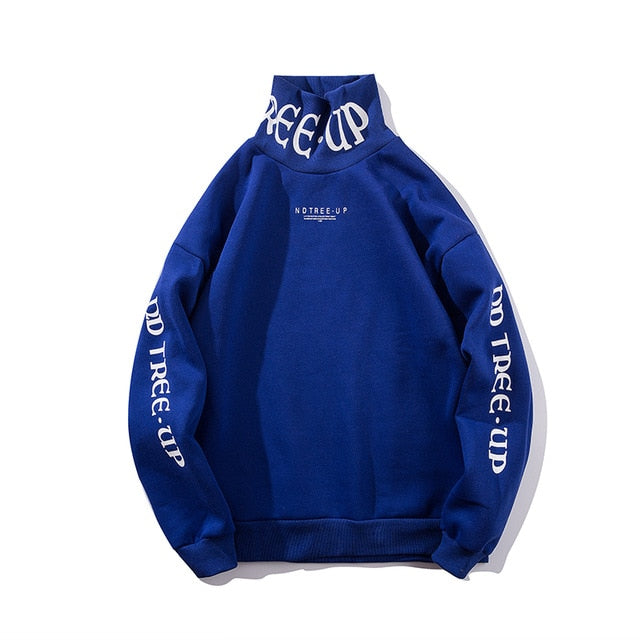 Trendy Urban Men's Turtleneck Hoodies with Bold Letter Graphics