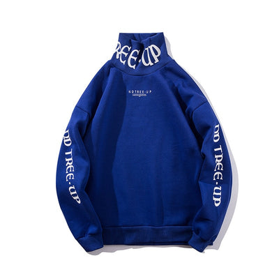 Trendy Urban Men's Turtleneck Hoodies with Bold Letter Graphics