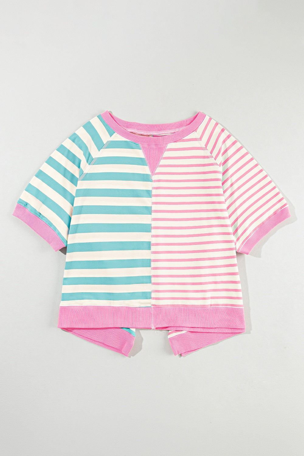 Contrast Striped Round Neck Half Sleeve T-Shirt for Women
