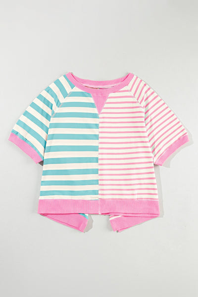 Contrast Striped Round Neck Half Sleeve T-Shirt for Women