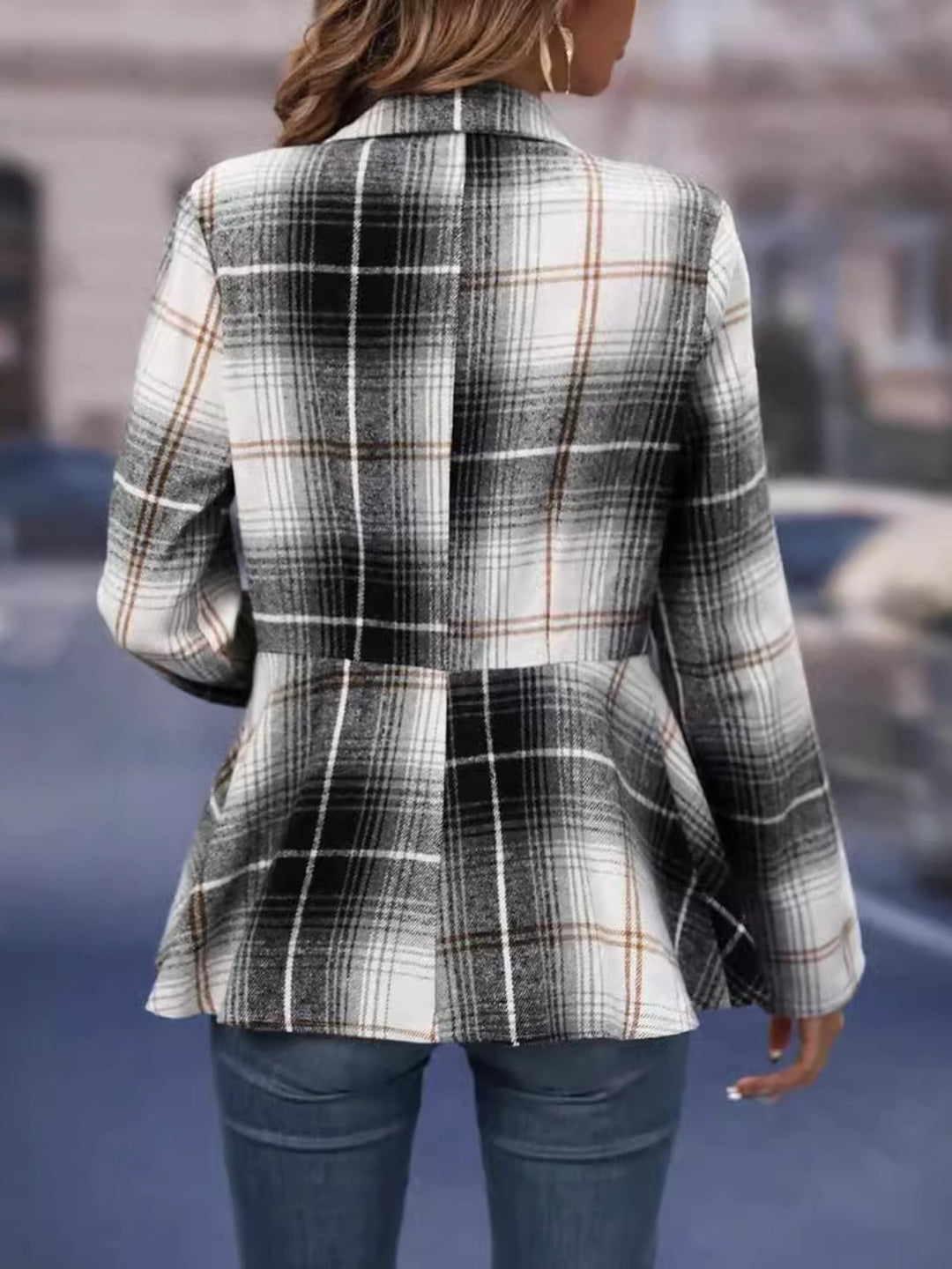 Plaid Button-Up Long Sleeve Jacket for Versatile Style