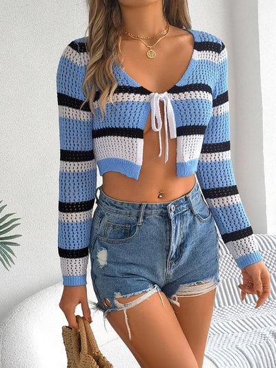 Sophisticated Openwork Long Sleeve Knit Sweater for Women