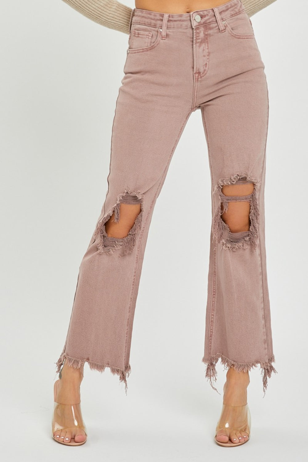 Chic Distressed Bootcut Ankle Jeans