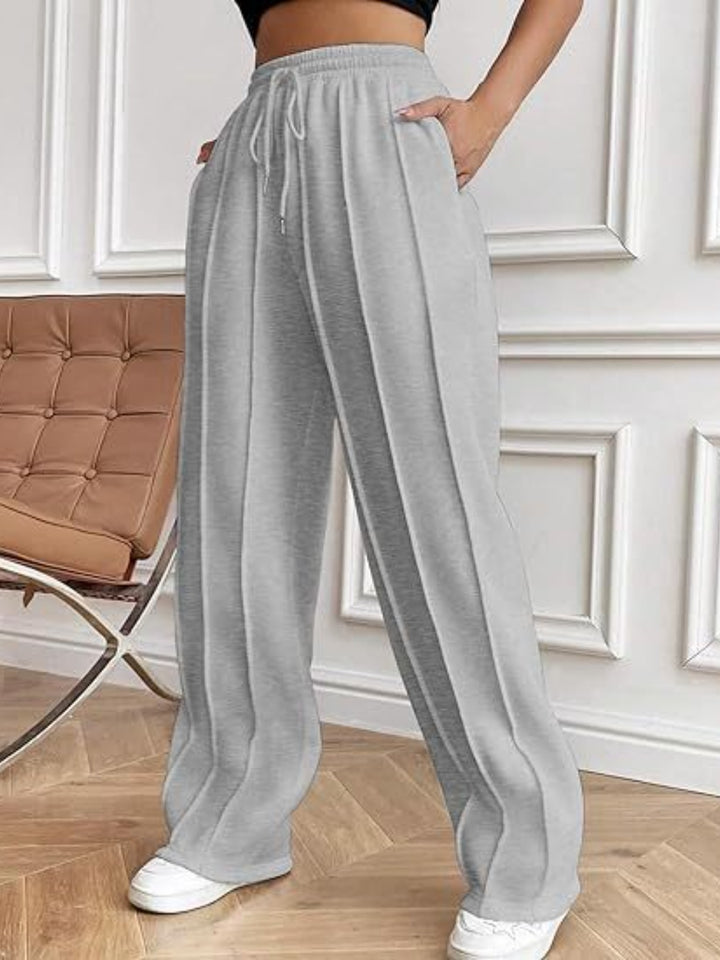 Casual Chic Wide Leg Drawstring Trousers with Pockets