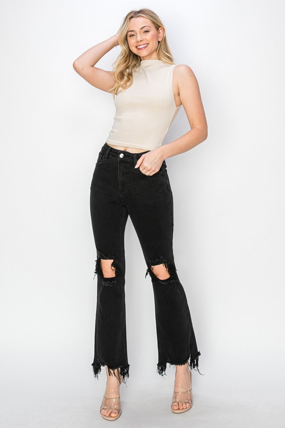 Trendy Distressed Full Length Jeans with Functional Pockets by RISEN