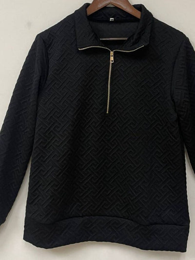 Textured Relaxed Fit Long Sleeve Sweatshirt for Women