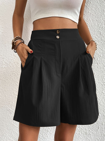 Elegant Ruched Elastic Waist Shorts with Pockets for Women