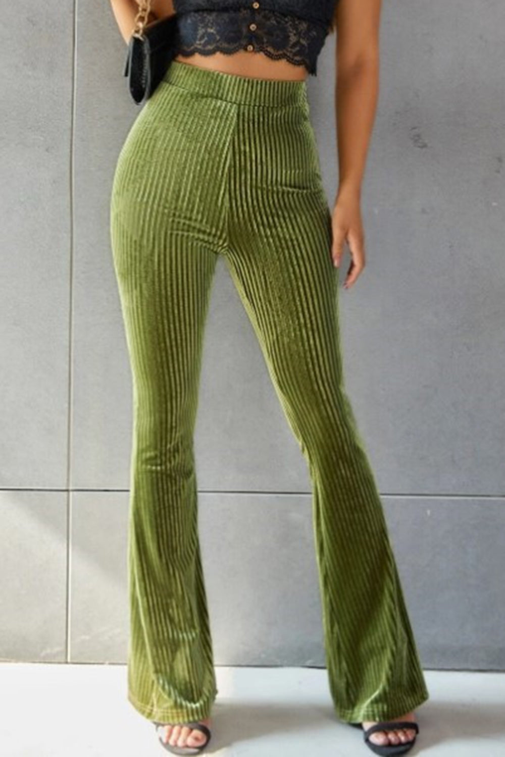 Sophisticated Ribbed High Waist Flare Pants for Women