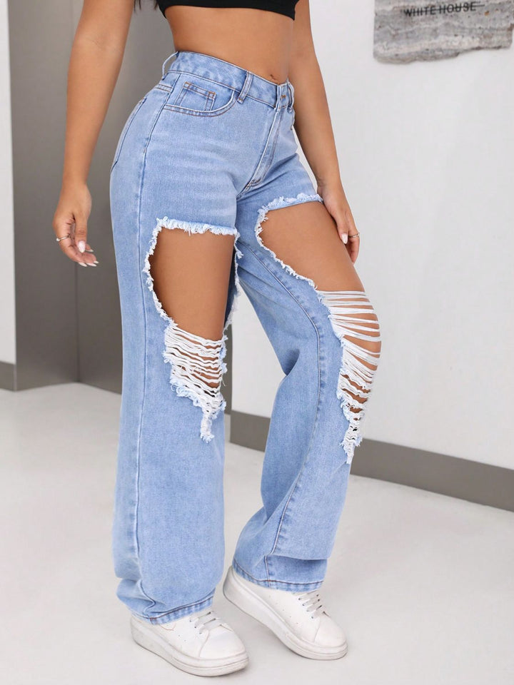 Stylish Distressed Denim Jeans with Pockets